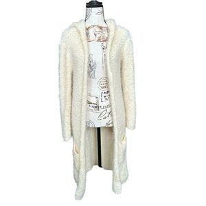 Poof Apparel soft cozy ivory hooded long duster cardigan size small